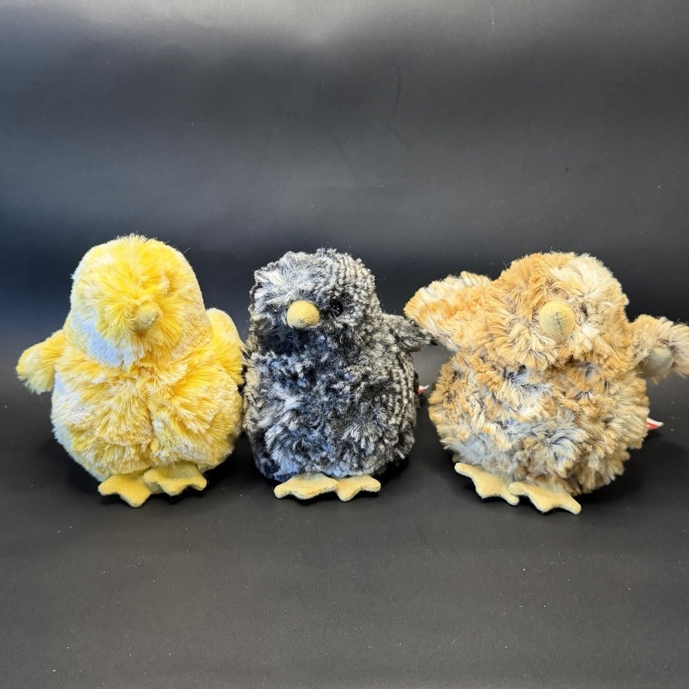 Set Of 3 Douglas Plush Chick Chicken Black Yellow Beige